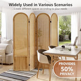 Asnefeli Room Divider 4 Panel, Folding Privacy Screen, Foldable Wood Divider Room Dec, Rattan Room Divider, Portable Partition Screen, Wall Divider for Room Separation Bedroom Home Office (Natural) Asnefeli