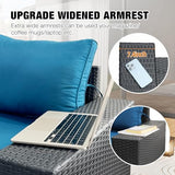 JOYURE 6 Pieces Patio Furniture set All-Weather Outdoor Wicker Sectional Conversation Sofa Rattan patio seating sofa with cushion and Glass Table for Porch Poolside,Peacock Blue JOYURE