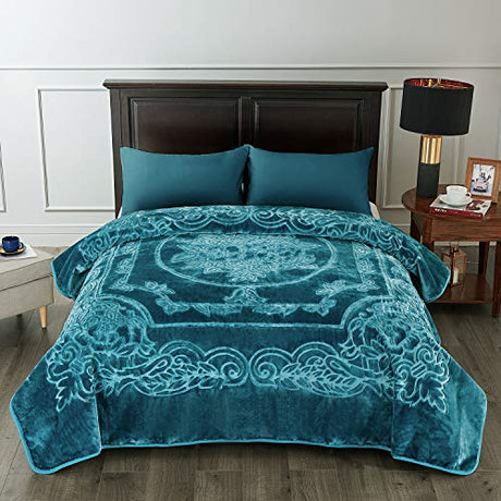 JML Korean Blanket King Size Heavy, Raschel Fleece Blanket for Winter, Soft Fluffy Thick Warm Home Decor, 85 x 95 Inches, 9 Lbs, Single Ply, Plush Cozy Luxury Embossing Bedding, Teal JML