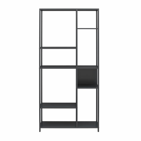 REALROOMS Shadwick 6-Shelf Metal Bookcase Room Divider for Living Room or Bedroom, Black REALROOMS