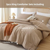 ROSGONIA King Size Comforter Set Taupe Brown, 3pcs(1 Boho Tan Comforter & 2 Pillowcases) All Season Bedding Lightweight Bedspread Blanket Quilts ROSGONIA