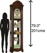 Howard Miller Ridgeway Clarksburg Curio Floor Clock II 2041 – Country Maple Finish Wood Frame, Three Glass Shelves, Interior Light, Vertical Home Decor, Quartz Movement Howard Miller