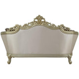 Acme Gorsedd Loveseat with 4 Pillows in Cream Fabric and Golden Ivory Acme