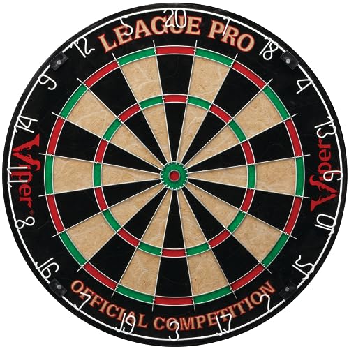 Viper League Pro Regulation Bristle Steel Tip Dartboard Starter Set with Staple-Free Bullseye, Radial Spider Wire, High-Grade Sisal with Rotating Number Ring, Chalk Cricket Scoreboard, Steel Tip Darts Viper