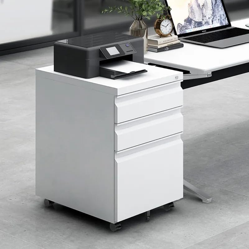 Allouncer 3 Drawer Filing Cabinet with Lock, File Cabinets for Home Office, Locking File Cabinet, Under Desk Mobile File Cabinet for A4-Size/Letter-Size/Legal-Size, White Allouncer