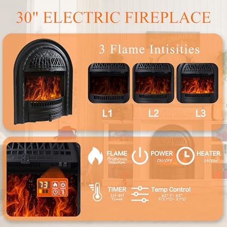 45" Electric Fireplace with Mantel, Electric Fireplace Heater, Fireplaces TV Stand w/Freestanding for TVs Up to 55", 30" Fireplaces Insert Entertainment Center with Realistic 3D Flame for Living Room LIDYUK
