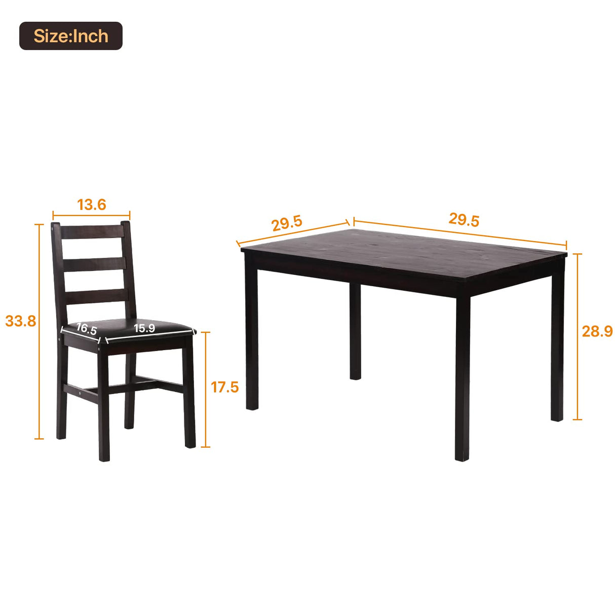 Kitchen Table Set for 2, 3 Piece Wooden Dining Table Set with 2 Chairs for Small Space, Modern Square Counter Height Small Dinette Set for Kitchen, Restaurant, Dark Brown Dkeli