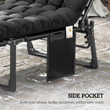 Outsunny Chaise Lounge Chair Outdoor Set of 2, 5-Position Reclining Pool Lounge Chairs with Cushions, Side Pocket, Headrest, Folding Lounger Tanning Chair Camping Cot for Patio, Beach, Black