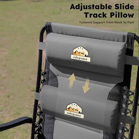 Colegence Oversized Padded Zero Gravity Lounge Chair, Foldable Patio Anti Gravity Reclining Chairs Folding Lawn Recliner with Cup Holder for Yard, Camping, Outdoor, Support 350 LBS, Black Colegence