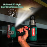 Cordless Hammer Drill Driver 18V, HYCHIKA 400 In-lbs Torque Power Drill with Auxiliary Handle, 1/2” Metal Chuck, 2.0Ah Battery, 1H Fast Charger, 21+3 Clutch, LED Light for Drilling Wood Metal Wall HYCHIKA BETTER TOOLS FOR BETTER LIFE
