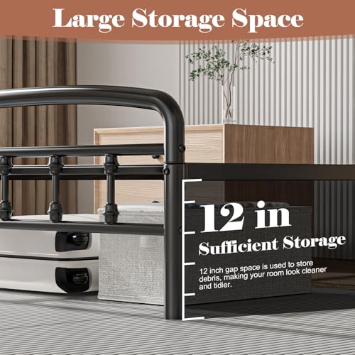 Blbeed Metal Twin Bed Frames,1500 Lbs Heavy Duty Bed Frames with Headboard,Noise-Free Design & 12" Underbed Storage,No Box Spring Needed/Tool-Free Assembly Blbeed