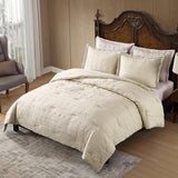ClevaHome Full Comforter Set Oat Milk, 3 Pieces Comforter Set, All Season Lightweight Soft Embossed Bedding (80" x 86" Comforter & 2 Pillow Shams) Cleva