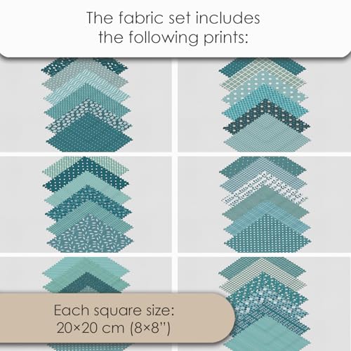 Cotton Satin Patchwork Fabric Panel – 35 Designs, 20×20 cm Squares, Single Piece 150×110 cm, Green Patchwork Quilt Fabric (Turquoise Waves Patchwork Set, 35pcs 8x8 inch) Fabricstown