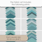 Cotton Satin Patchwork Fabric Panel – 35 Designs, 20×20 cm Squares, Single Piece 150×110 cm, Green Patchwork Quilt Fabric (Turquoise Waves Patchwork Set, 35pcs 8x8 inch) Fabricstown