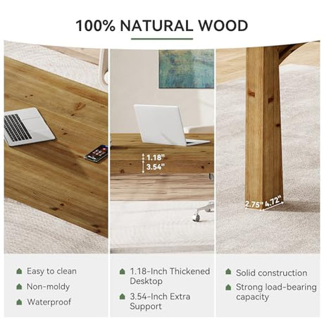 TRIBEWOOD Solid Wood Executive Desk, 63-Inch Computer Desk with Sturdy Wooden Legs, Farmhouse Workstations Writing Table Conference Table Business Furniture for Home Office TRIBEWOOD