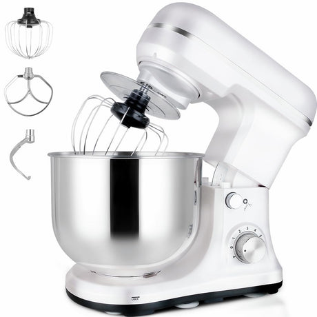 MURENKING Stand Mixer 5-QT, 6+P Speed Tilt-Head Food Mixer 300W Dough Mixer with Stainless Steel Bowl,Dough Hook,Flat Beater&Whisk Electric Kitchen Mixer for Household Baking, Anti-Slip(Pearl White) murenking