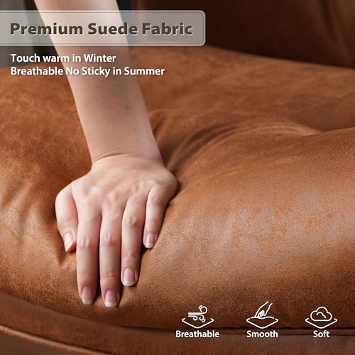HOOOWOOO Mid-Century Modern Ergonomic Office Chair, Extra Wide Comfy Executive Chair with Lumbar Support, Suede Leather Light Brown HOOOWOOO