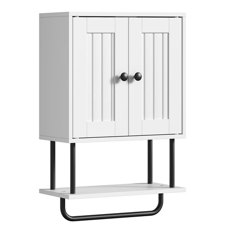 HOOBRO Bathroom Wall Cabinet, Modern Medicine Cabinet with Open and Adjustable Shelf, Over The Toilet Storage Cabinet with Towel Bar, Wall Mounted Organizer for Bathroom, Kitchen, White and Black HOOBRO