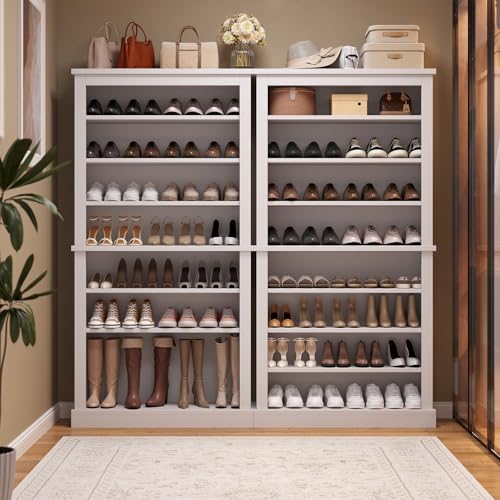 knoworld Freestanding Shoe Cabinet, Holds 40-45 Pairs, 71 Inch Tall 9-Tier Shoe Rack with Adjustable Shelves, Heavy Duty Open Storage Organizer for Entryway Hallway，White knoworld