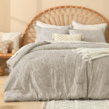 Litanika Queen Size Comforter Set Oatmeal, Beige 3 Piece Boho Tufted Bedding, Khaki Fluffy Farmhouse Bed Set for All Season with 2 Leaf Pattern Pillowcases（90x90In） Litanika