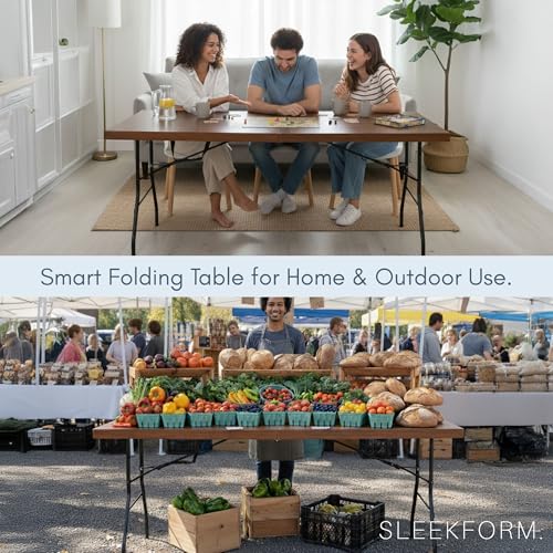 Sleekform 6ft Wooden Folding Table with Handle, Wood Folding Banquet Tables for Dinner - 6 Foot x 28 in, Portable, Sturdy & Lightweight Foldable Table for Dinner, Conference or Picnic Sleekform