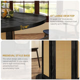 DWVO Round Dining Table for 4-6 People, 47 Inch Farmhouse Kitchen Table with Rattan Circular Base, Wooden Dinner Table for Dining Room Family Gathering, Black DWVO