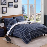 AMBERSPACE Plaid Twin XL Comforter Set Dark Blue, Reversible Checkered Bedding Set 5 Pieces for Boys Girls Teen, Lightweight Bed in a Bag for Dorm with Sheets, Pillowcase & Sham AMBERSPACE