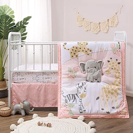 The Peanutshell 3 Piece Baby Crib Bedding Set for Girls - Newborn, Infant & Toddler Nursery Bed Set Decor with Fitted Crib Sheet, Dust Ruffle, Crib Comforter - Wildest Dreams The Peanutshell