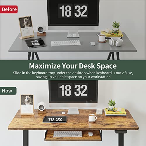 FEZIBO Standing Desk with Keyboard Tray, 48 × 24 Inches Electric Height Adjustable Desk, Sit Stand Up Desk, Computer Office Desk, Rustic Brown - WoodArtSupply