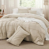 Bedsure King Comforter Set - 4 Pieces Pinch Pleat Bed Set, Linen Boho Bedding for All Season, 1 Soft Comforter, 2 Pillowcases, 1 Decorative Pillow Bedsure
