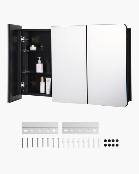 VEVOR Medicine Cabinet, 25.5 x 40 inch, Medicine Cabinet for Bathroom with Mirror, Aluminum Frame Bathroom Wall Cabinet, 4-Layer Adjustable Shelves, Recessed & Wall-Mounted Installation VEVOR