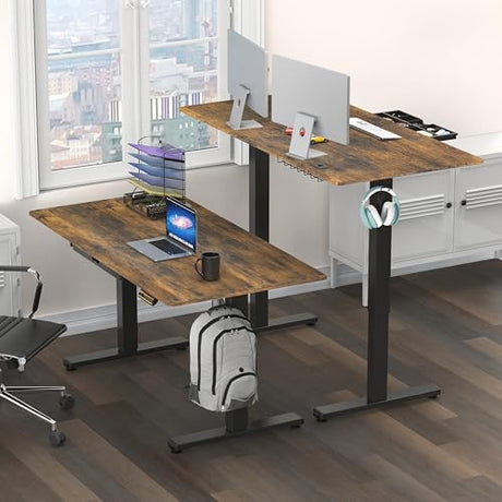 SHW 55 x 28 Inches Electric Height Adjustable Standing Desk with Drawer and Memory Preset, Rustic Brown SHW