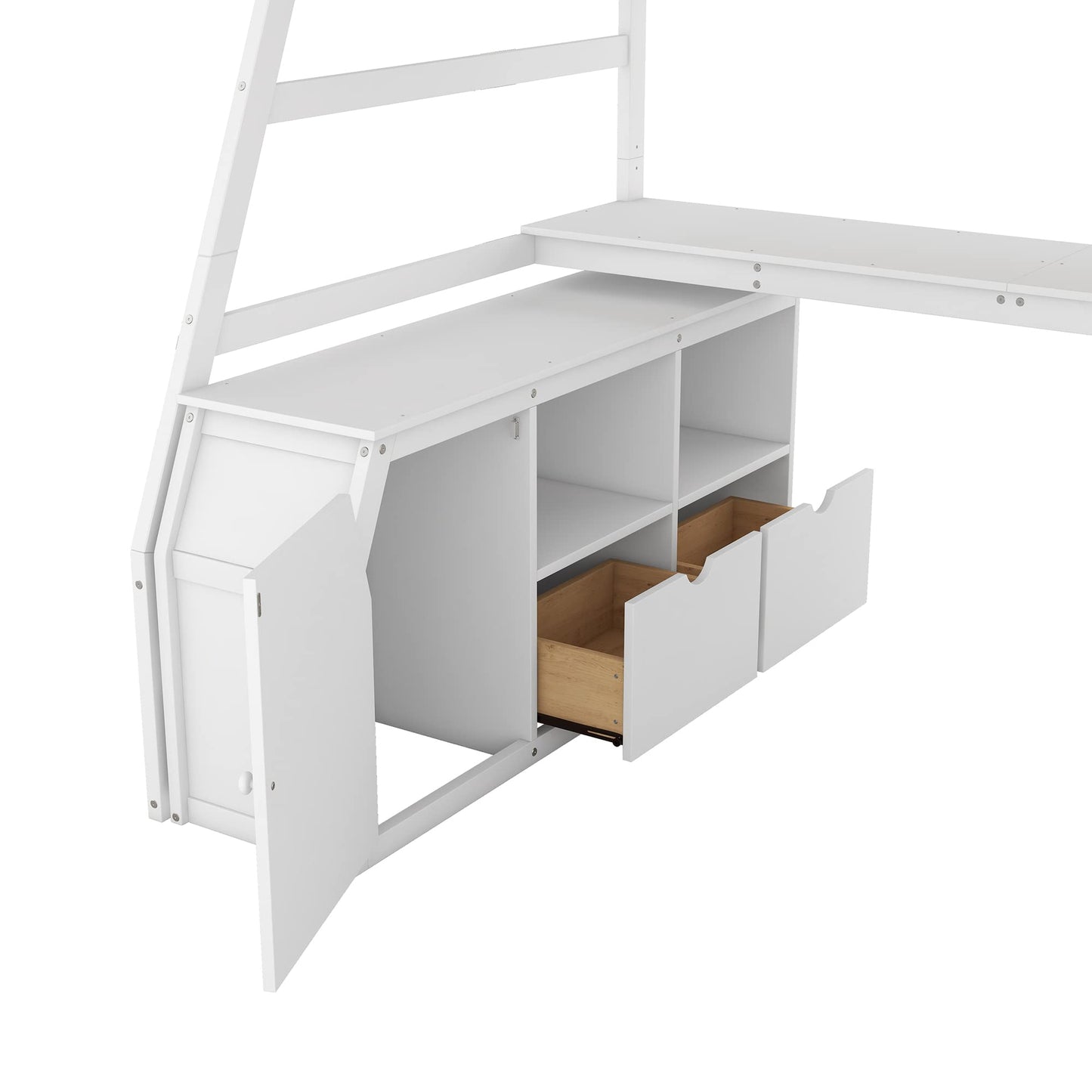 Harper & Bright Designs Twin Loft Bed with Stairs, Desk, and Storage – Solid Wood Frame in White