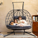 SWITTE Double Egg Swing Chair with Stand, 2 Person Outdoor Indoor Hammock Hanging Chair with Cushion for Patio Living Room 550 LBS Capacity-Dark Grey SWITTE
