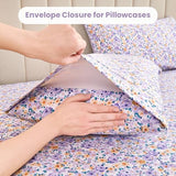 Mooreeke Floral Twin 3 Pieces Bed Sheets, Soft Microfiber Bedding Sheets & Pillowcases, Deep Pocket Non-Slip Vintage Twin Sheet, Purple Yellow Flower Pattern Bedsheets Mooreeke