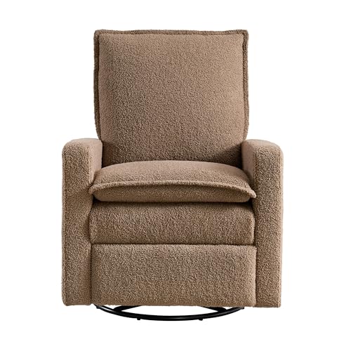 Oxford Baby Uptown Upholstered Glider Recliner Rocking Chair 360° Swivel for Nursery and Living Room - Teddy Brown