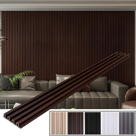 YLL YLL 6-Pack Slat Wall Panel with 2 Trims Wood Grain Slat Wall 96" x 6.2" WPC Slats 3D Wall Panels Walnut Grille YLL YLL
