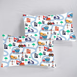 FUYEUN Cartoon Truck Comforter Set Twin: Construction Bedding Set for Boys Kids Children Bedroom Dorm White Cute Cars Quilt 1 Comforter + 1 Pillow Case FUYEUN