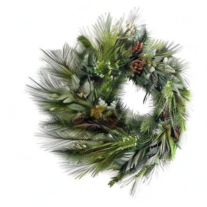 Vita Domi 30" Deluxe Full Sugar Pine and Greens Wreath with Pinecones