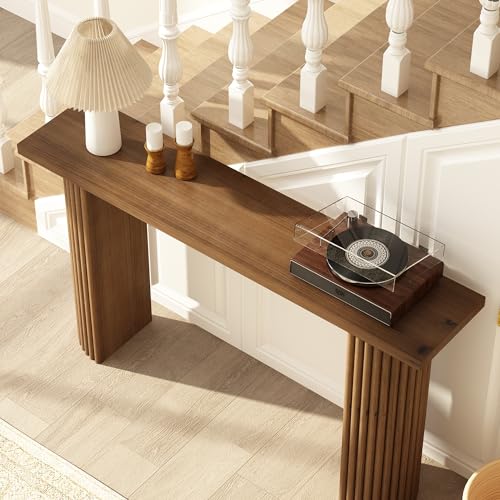 Fluted Solid Wood Console Table - 55 Inches Mid Century Modern Foyer Table, Entryway Hallway Minimalist Sofa Table, Half Round Legs HOKYHOKY
