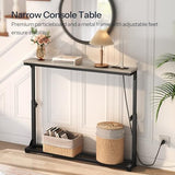HOOBRO Narrow Console Table with Charging Station, Adjustable Height Sofa Table (25''-32.9''), Slim Behind Couch Table for Small Spaces, Entryway, Living Room, 39.4" Greige BG95UXG01 HOOBRO