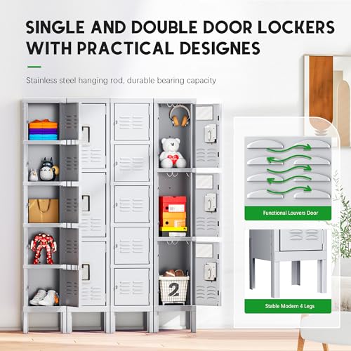 INTERGREAT Metal Locker for School Office Gym Metal Storage Locker Cabinet for Employees Students Steel Locker Triple Tier with 5 Door Gray INTERGREAT