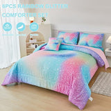 PERFEMET Pink Green Girls Twin Comforter Set, 6 Pieces Colorful Rainbow Kids Bedding Sets, Tie Dye Ombre Glitter Bed in A Bag Comforter Set with Sheets PERFEMET