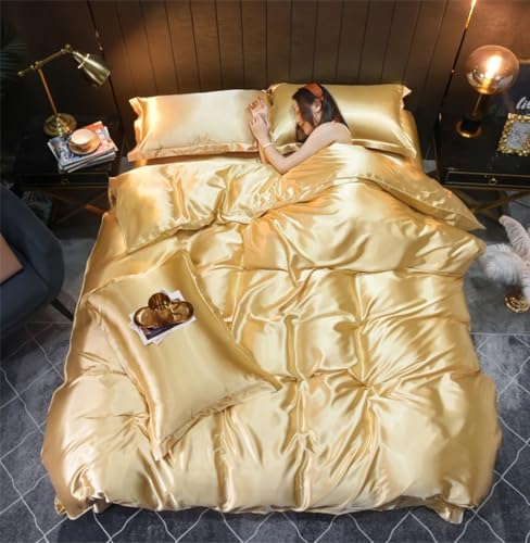 3/4Pcs Satin Bedding Set Solid Color Silky Smooth Quilt Cover Pillowcases Single Double Twin King Size Duvet Cover Set Generic