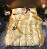 3/4Pcs Satin Bedding Set Solid Color Silky Smooth Quilt Cover Pillowcases Single Double Twin King Size Duvet Cover Set Generic