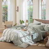 MooMee Bedding Sheet Set 100% Washed Cotton Linen Like Textured Breathable Durable Soft Comfy (Heathered Sage Green, King) MooMee