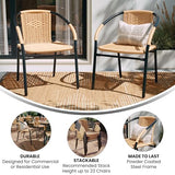 EMMA + OLIVER 2 Pack Beige Rattan Indoor-Outdoor Restaurant Stack Chair with Curved Back EMMA + OLIVER