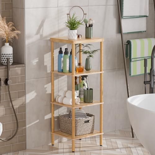 AmazerBath Eco-Friendly 4-Tier Bamboo Storage Shelf - Versatile Rack for Home and Bathroom - WoodArtSupply