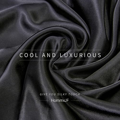 HommxJF Silk Satin Black Full Fitted Sheet, Deep Pocket Fitted Sheet Only, Breathable, Non- Fading, Fully Elasticized Bed Sheets Sold Separately HommxJF