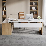 Tribesigns 74.8 Inch Executive Desk, Large Office Desk with Cabinet, L Shaped Computer Desk with Shelves and CPU Storage, Modern Home Office Desks Business Furniture Workstation Set, White and Wood Tribesigns